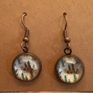 Hand Crafted Cactus Flower Dangle Earrings